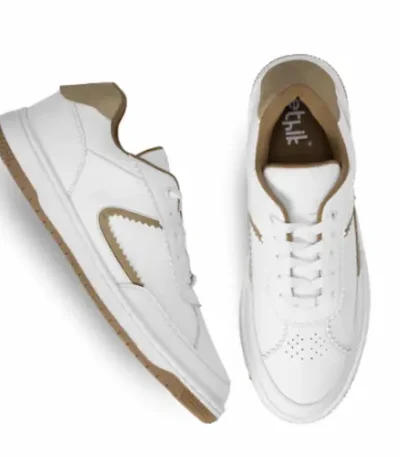 Beige Textured Lace-Up Sneakers