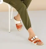 White Rust Double Buckle Sandals
