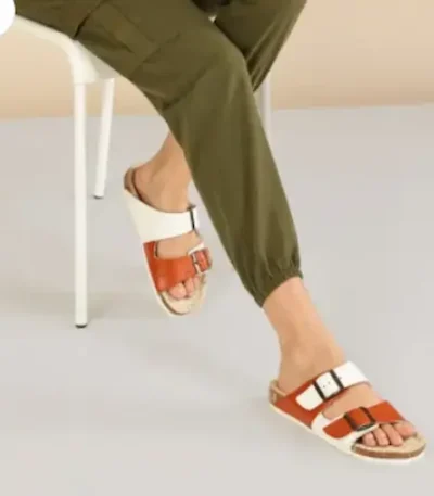 White Rust Double Buckle Sandals
