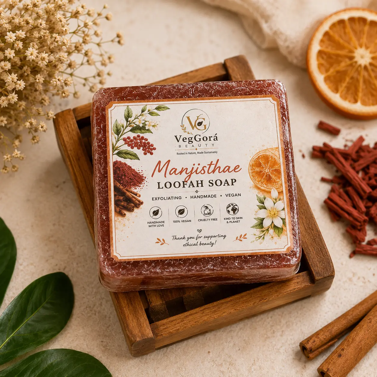 image (71) Manjistha Loofah Soap | Vegan Exfoliating Bath Soap for Clear & Healthy Skin - Image 1
