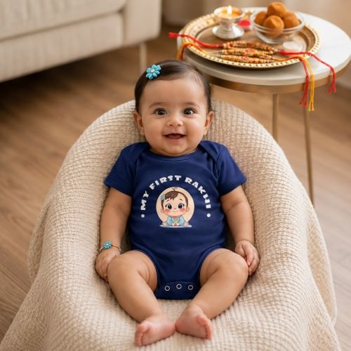 navy f_11zon Raksha Bandhan Special – My First Rakhi Romper - Image 1