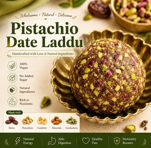 VegGora Pistachio Date Laddu | Handmade Vegan Nut Delight Pistachio Date Laddu