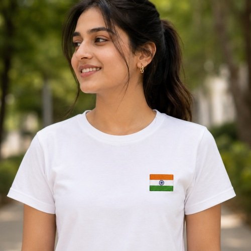 women in_11zon Embroidered Indian Flag T-Shirt – Premium Cotton Unisex Tee - Image 1