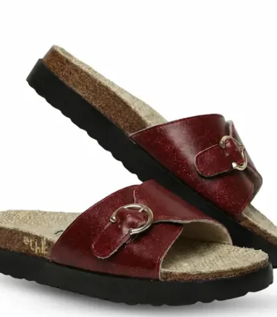 Burgundy Double Strap Buckle Sandals