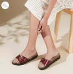 Burgundy Double Strap Buckle Sandals