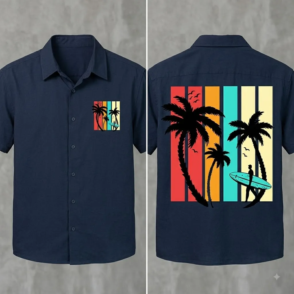 mens-black-tropical-surf-oversized-cuban-collar-shirt Men's Black Tropical Surf Graphic Printed Oversized Cuban Collar Shirt - Image 1