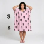 Women's Pink Dollar Sign Printed Satin Kaftan Dress