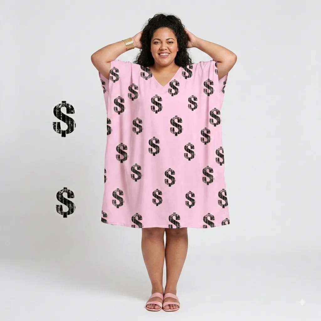 Gemini_Generated_Image_d8ltbtd8ltbtd8lt_11zon Women's Pink Dollar Sign Printed Satin Kaftan Dress - Image 1