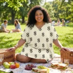 Women's Pink Dollar Sign Printed Satin Kaftan Dress - Image 2