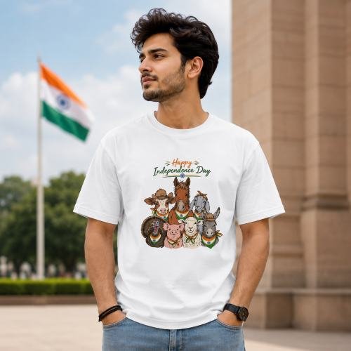 tee_11zon Happy Independence Day Animal Print Unisex T-Shirt | Patriotic Graphic Tee - Image 1