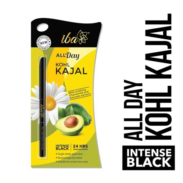 Iba All Day Kohl Kajal Jet Black 0.30g | 24 Hr Long Stay | Smudge Proof & Waterproof Eye Makeup