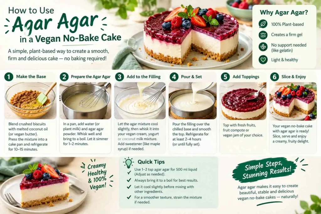 How to use agar agar in a vegan no-bake cake with step-by-step instructions