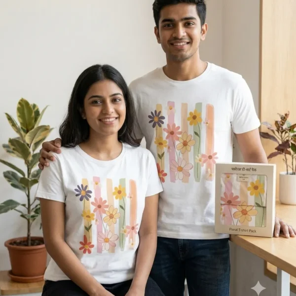 Unisex White Retro Floral Graphic Printed Bio-Washed T-Shirt