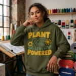 Unisex White Plant Powered Dinosaur Graphic Printed Hoodie - Image 2